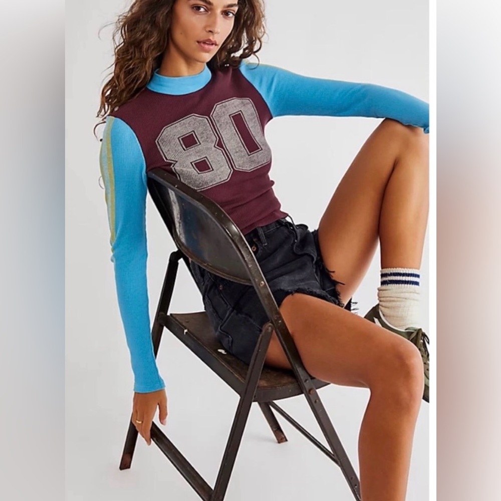 Rare! NWOT Daydreamer Free People 80 sport Jersey mock neck top